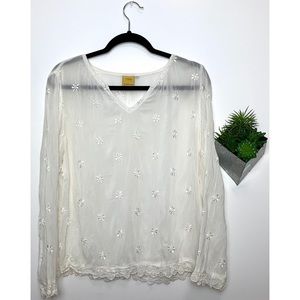 Johnny Was Sheer Flower Blouse